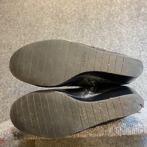 Kenneth Cole Reaction Tip Dress Black Knee High Stretch Boots Womens 8 Wedge - Picture 8 of 10